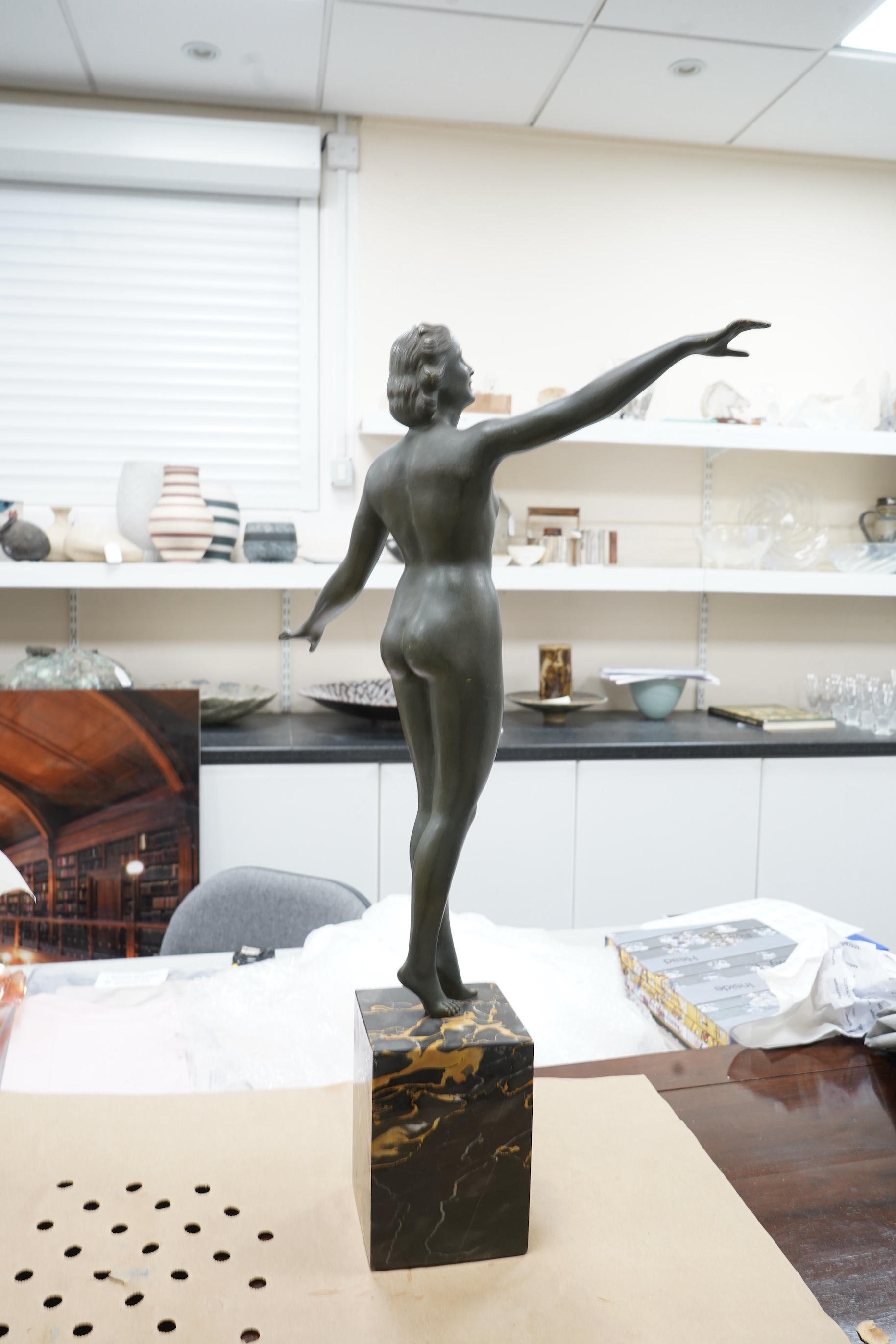 Segundo - Bronze nude female, on marble plinth, 47cm wide x 67cm high